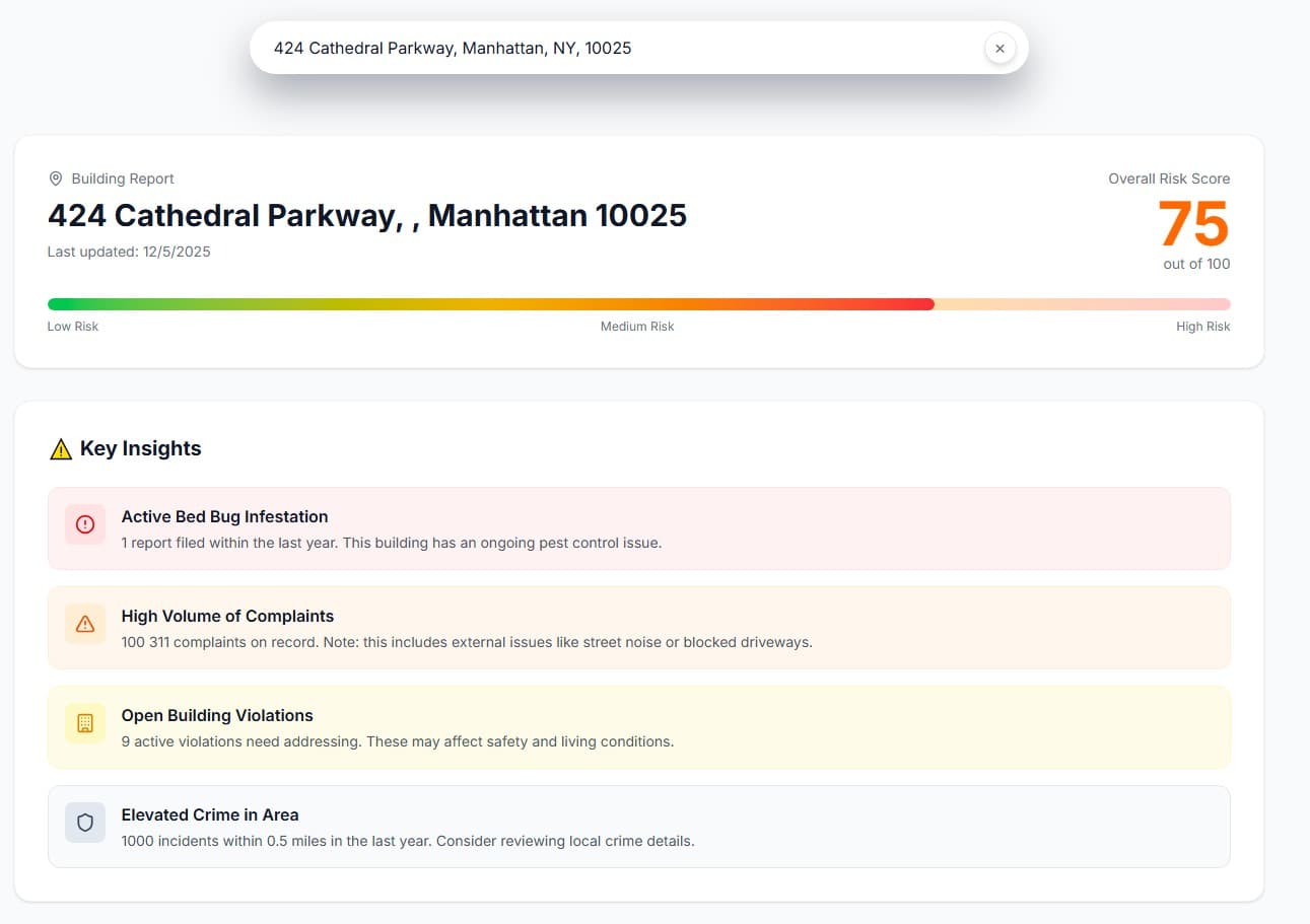 ApartmentIssues.com building issues summary screenshot